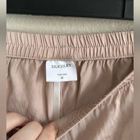 SilkSilky $119 Women's Pure Silk Short Sleeve Button Up Pajamas Set Pink Size M - Picture 11 of 12